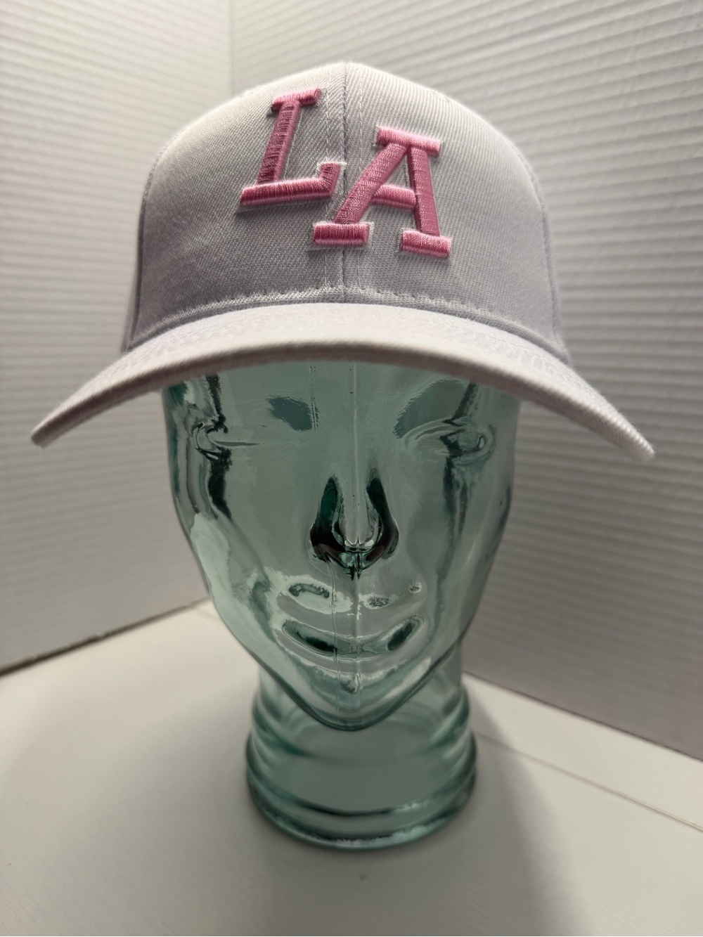White x White x Pink LA CURVED Hat One Size Fits All Velcro